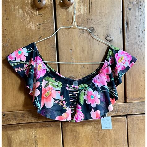 TiniBikini Swim Nwt Tinibikini Floral Tropical Flutter Sleeve Bikini Top S Top Only Poshmark