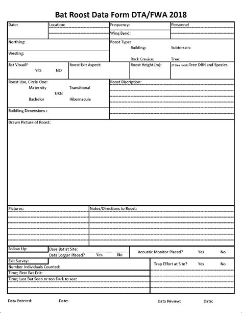 Figure D 3. Example of bat roost data sheet. | Download Scientific Diagram