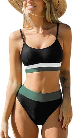 Amazon CUPSHE Women S Bikini Sets Two Piece Swimsuit High Waisted Scoop Neck Adjustable
