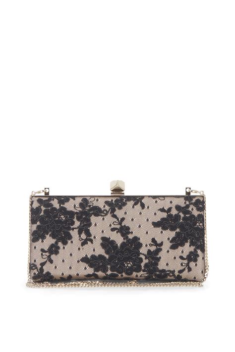 Jimmy Choo Celeste Black Floral Lace Cube Clasp Clutch