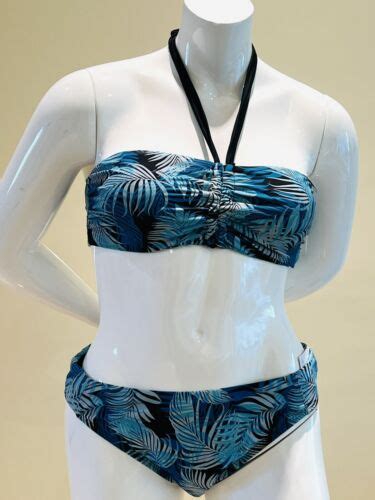 Time And True Pc Bathing Suit Size XL Blue Palms Print Bikini EBay