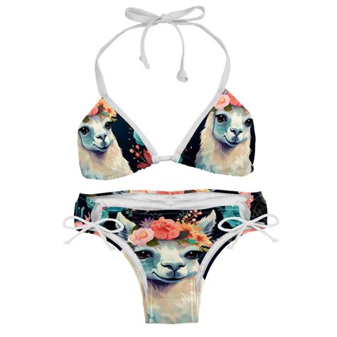 Sexy Women S String Bikini Set Alpaca Floral Art Painting Print Two
