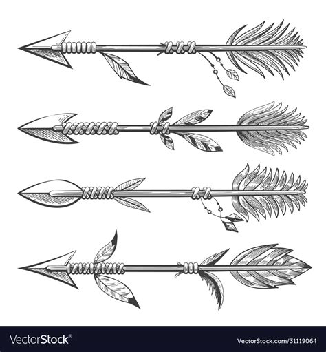 Hand Drawn Indian Arrows In Tattoo Style Vector Image