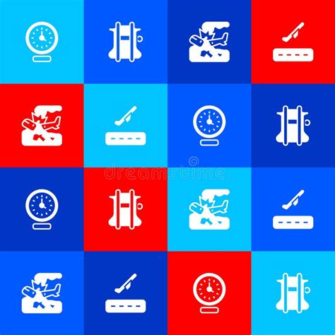 Set Clock, Parachute, Plane Crash and Takeoff Icon. Vector Stock Vector ...