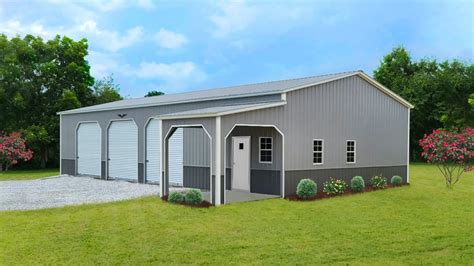 X X Metal Garage With Lean To Vertical Roof Eagle Carports