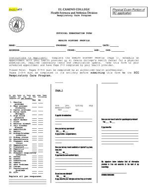 Fillable Online Physical Exam Form El Camino College Fax Email Print