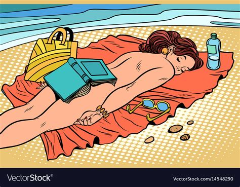 Naked Woman Sunbathing On Beach Royalty Free Vector Image