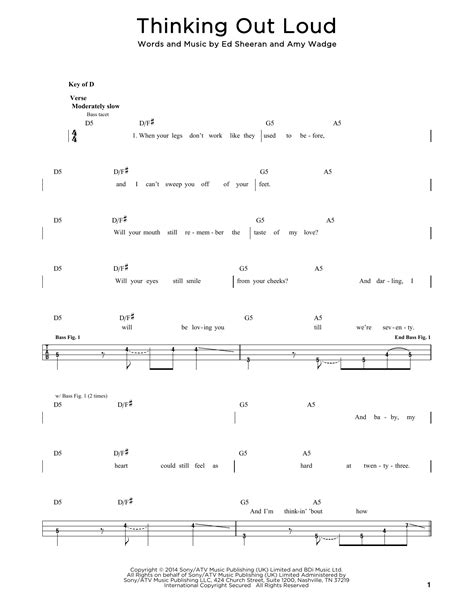 Thinking Out Loud By Ed Sheeran Sheet Music For Easy Bass Tab At Sheet