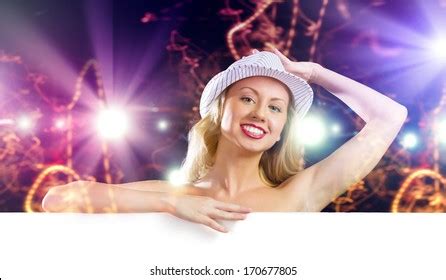 Nude Girl Standing Behind White Blank Stock Photo Shutterstock