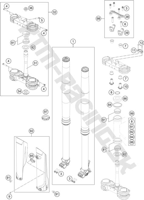 KTM Racing Schéma FRONT FORK TRIPLE CLAMP pre model KTM MX 450 SX
