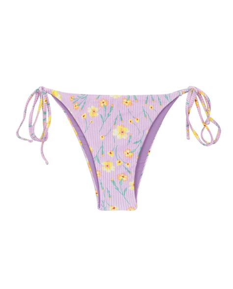 Braguita Brasileña De Bikini Con Tiras Morada De Flores Bottom Canola