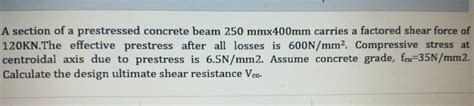 Solved A Section Of A Prestressed Concrete Beam 250 Mmx400mm Chegg