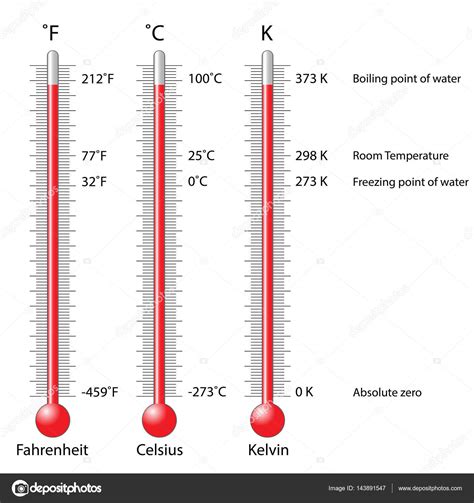 Termómetro Celsius, Fahrenheit y Kelvin — Vector de stock #143891547 ...