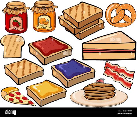 Food Set With Bread And Jam Illustration Stock Vector Image And Art Alamy