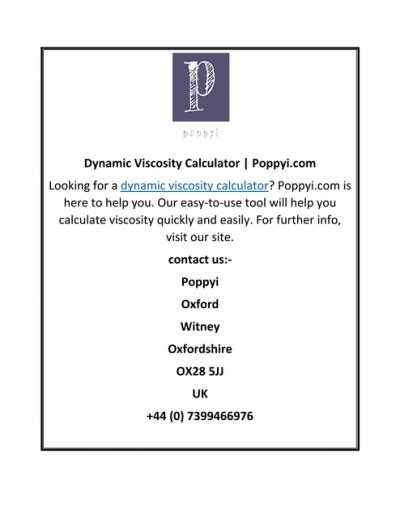 Dynamic Viscosity Calculator Poppyi.com