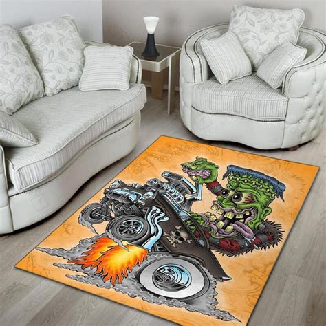 Rat Fink Hot Rod Muscle Car Rug Hot Rod Rug For Garage Bluefink