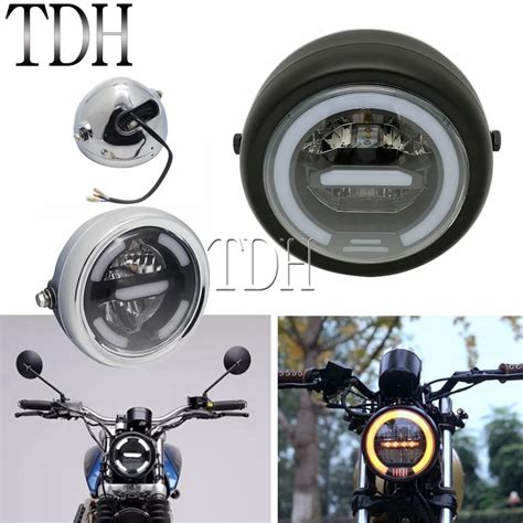 Cafe Racer Faro Delantero Led De Metal Para Motocicleta L Mpara Drl De