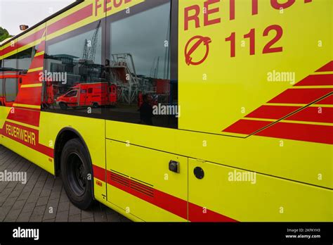 Emergency vehicles of the Hamburg Fire Department in the Harbor of ...