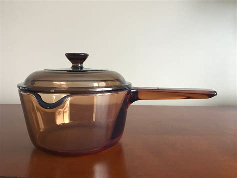 Vintage Corning Ware Vision Amber Glass Saucepan Pot With A Etsy