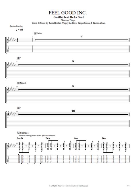 Tablature Feel Good Inc De Gorillaz Guitar Pro Guitares Et Piste D