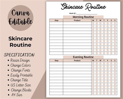 Skincare Routine Printable Skincare Template Editable Skincare