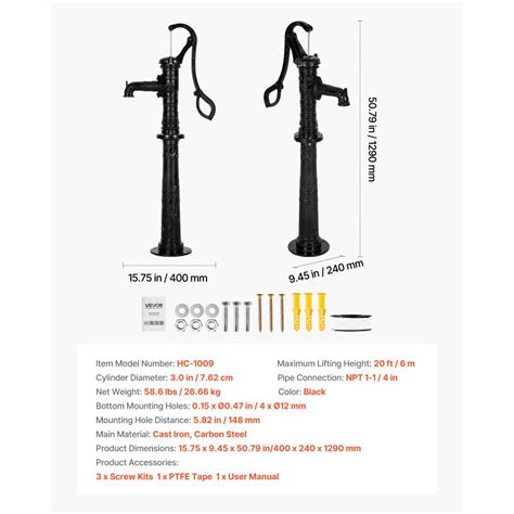vevor manual hand water pump  ft lift cast iron