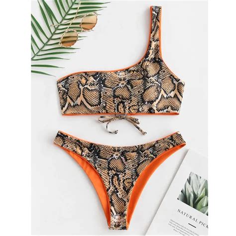 Women S Two Piece Print Sexy Split Swimsuit Bikini Swimsuit Beachwear Sexy One Shoulder Bikini 2