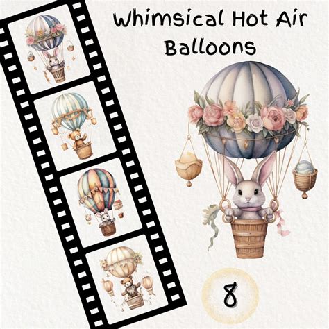 Whimsical Hot Air Balloons Clipart Baby Shower Clipart Nursery Wall Decor Nursery Wall Art
