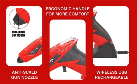 Topex V Cordless Hot Melt Glue Gun Kit Lithium Power Pcs Sticks Included Amazon Au