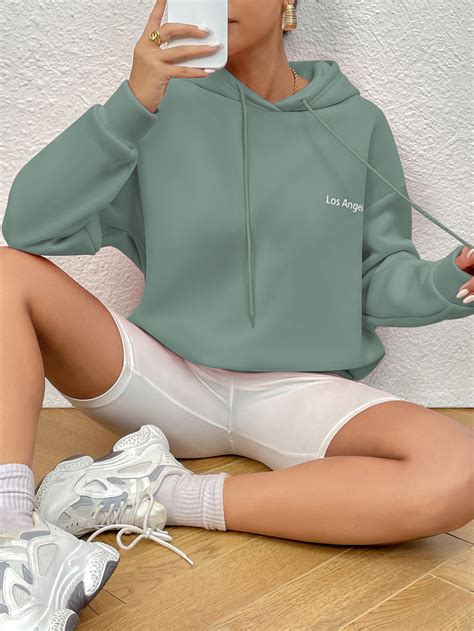 Shein Ezwear Sweat Shirt Capuche Lettres Doublure Thermique