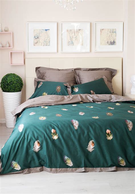 Постельное белье 1,5-спальное Bellehome Калькутта 300ТС, цвет: зеленый ...