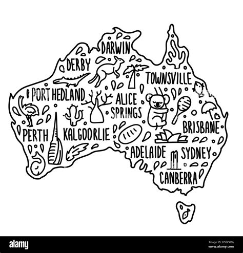 Australia dibujos animados mapa de viajes ilustración vectorial