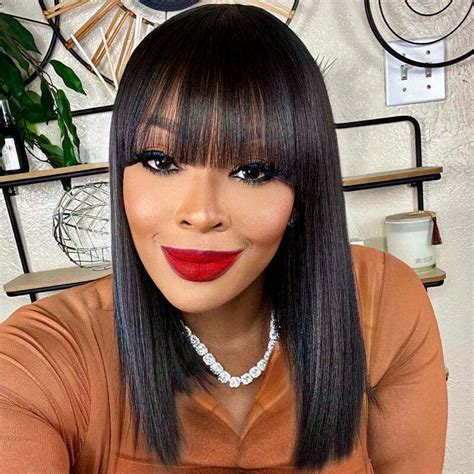 True Scalp Realistic Straight Bob Wig With Bangs Yaki Straight