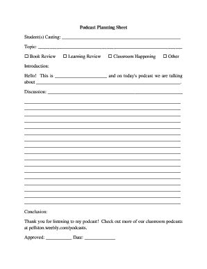 podcast planning sheet fill  printable fillable blank