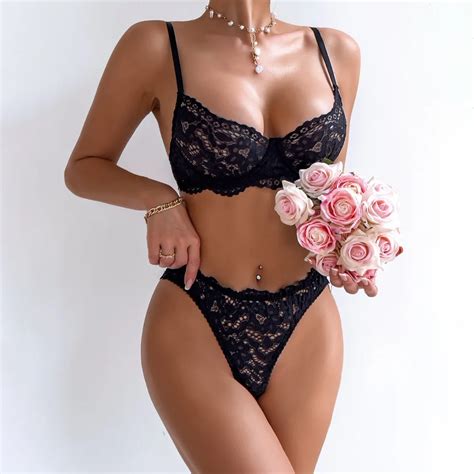 Factory Wholesale Sexy Embroidery Lingerie Ultra Thin Push Up Underwear Bra And Panty Set