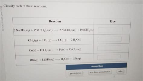 Classify Each Of These Reactions 5 An Precipitation Acid Base