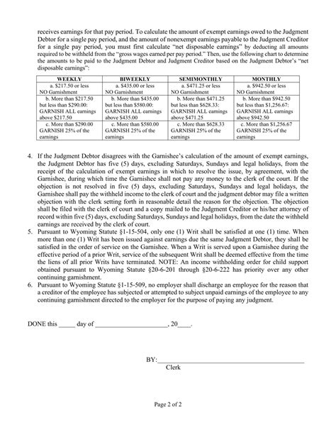 Wyoming Writ Of Continuing Garnishment Fill Out Sign Online And