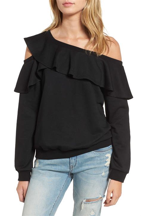 All In Favor One Shoulder Ruffle Sweatshirt Nordstrom