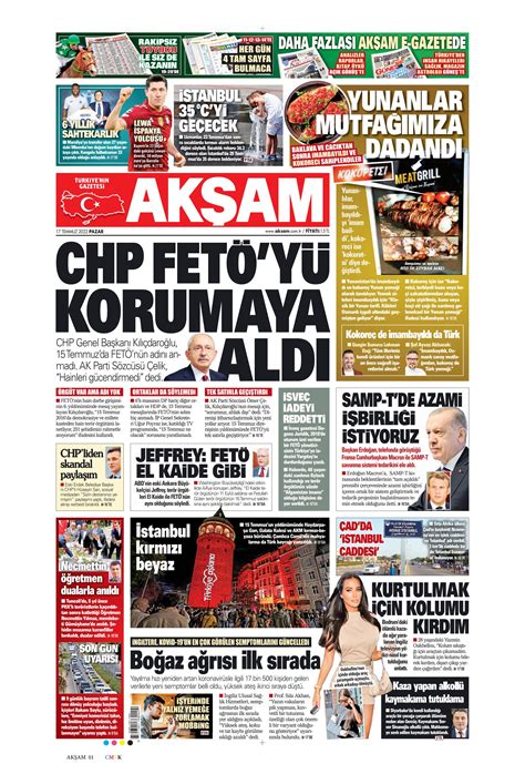 Ak Am Gazetesi Temmuz Pazar G N Man Eti