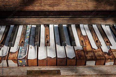 old piano keyboard closeup - piano keys Stock Photo | Adobe Stock