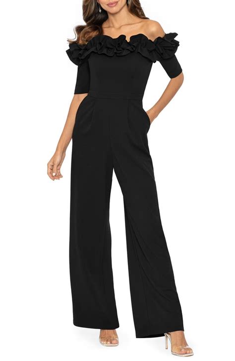 Xscape Ruched Ruffle Scuba Crepe Jumpsuit Nordstrom