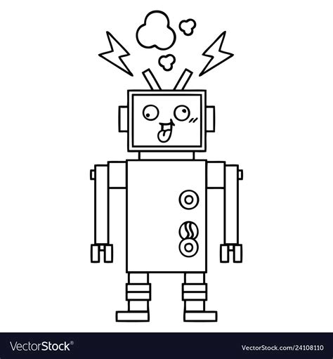 Line drawing cartoon crazy broken robot Royalty Free Vector