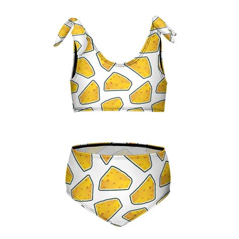 Cheese Pattern On White Background Girl S Piece Bikini Set Beach Sport Swimsuit Swimwear
