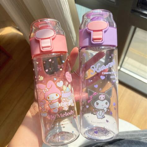 550ml Kawaii Sanrio Water Bottle Hello Kitty Kuromi Cinnamoroll Water Cup Outdoor Portable High