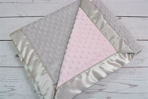 Satin Trim Minky Blanket Pink And Gray Baby Blanket Etsy