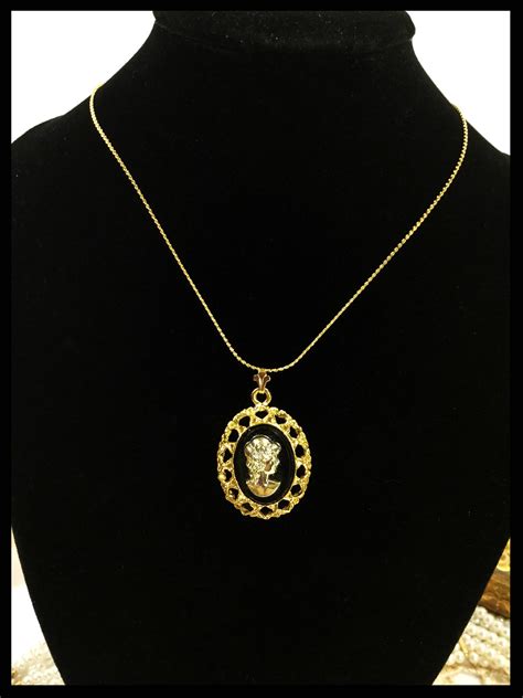 Fabulous Vintage Black Gold Cameo Necklace Black Cameo Pendant