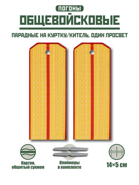 Погоны Общевойсковые парадные + кляммер / золотой / 1 красный просвет ...