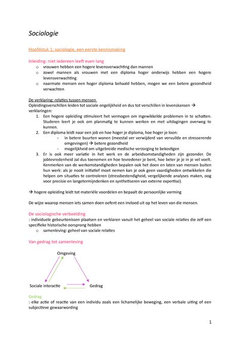 Sociologie Sv Samenvatting Sociologie Hoofdstuk 1 Sociologie Een