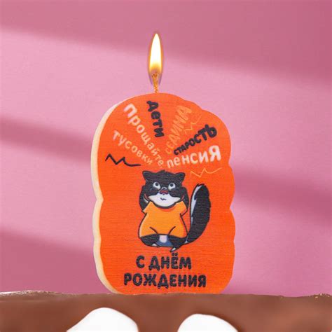 Свеча для торта "С днем рождения", кот, 6,5 см, коричневая (7761393 ...