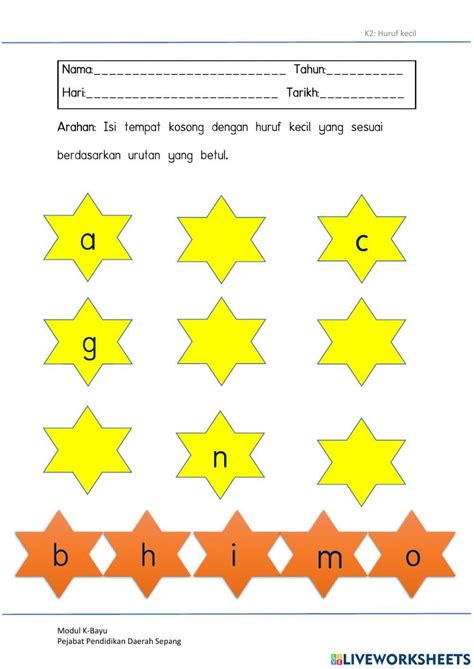 Huruf Kecil Worksheet For Tahun 123 Live Worksheets